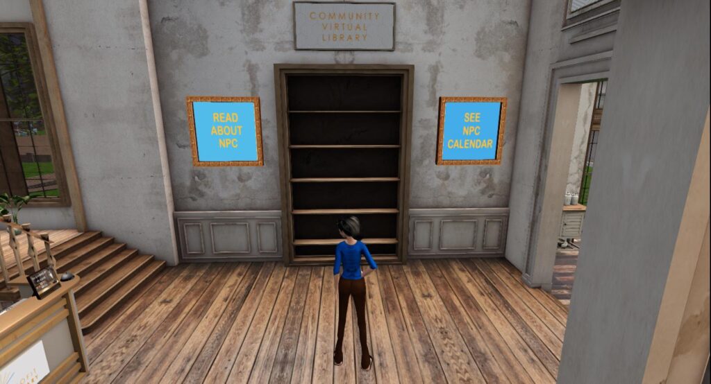 NPC CVL Welcome Area Looking at the Hidden Bookshelf Door to the CVL Office
